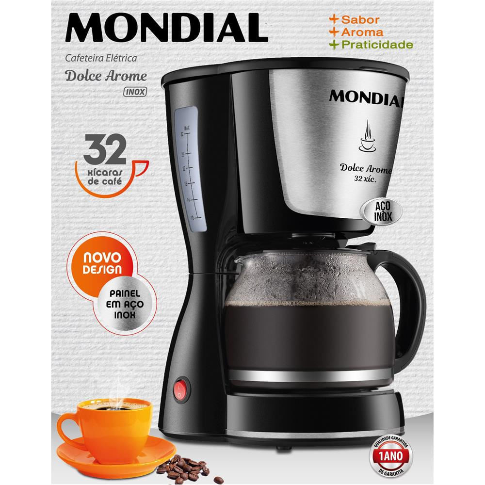 Cafeteira Elétrica Dolce Arome Inox C32I 32 Xícaras Mondial Preto com Inox / 220V