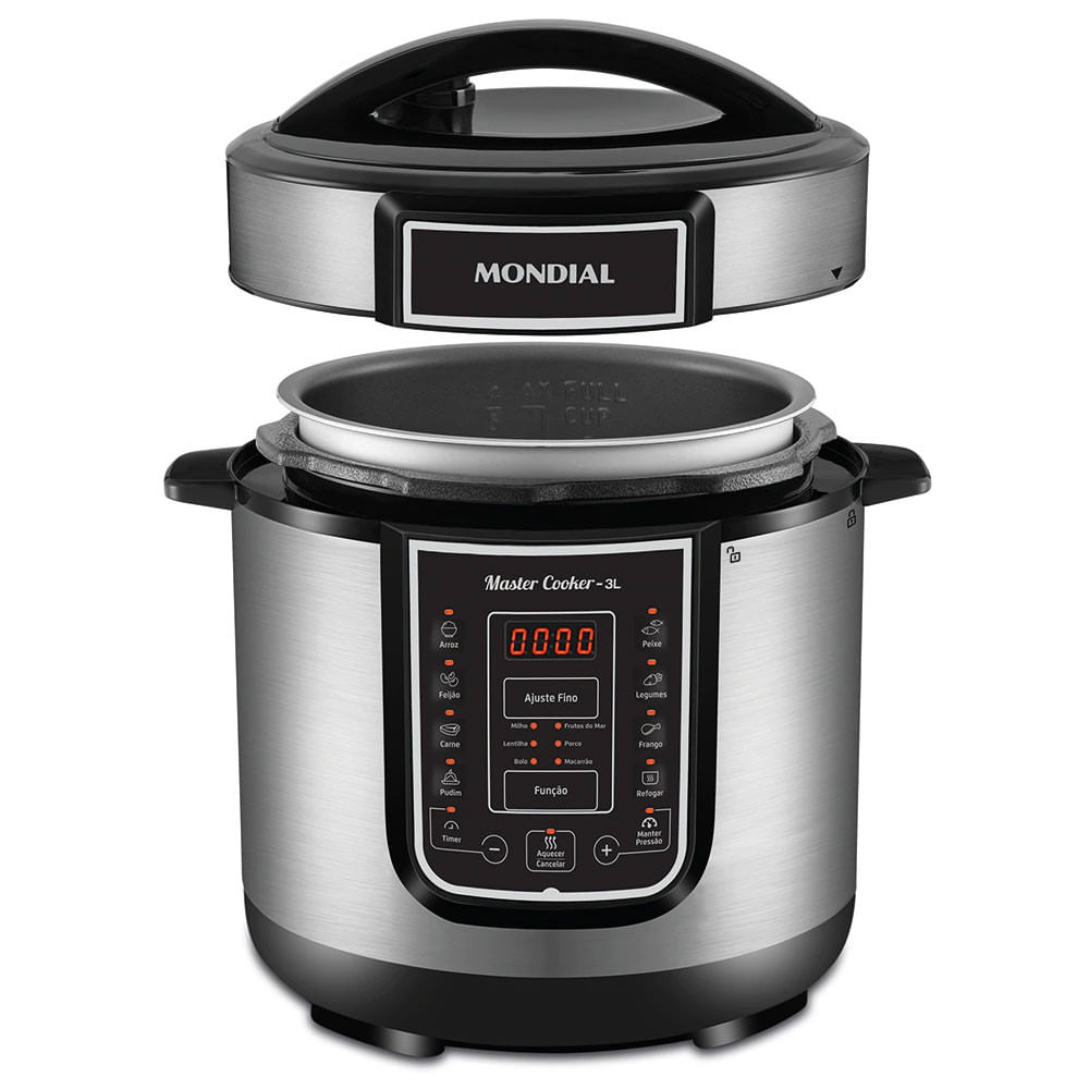 Panela Elétrica de Pressão Mondial Digital Master Cooker PE-40 700W com Capacidade de 3 Litros Preto com Inox / 110V