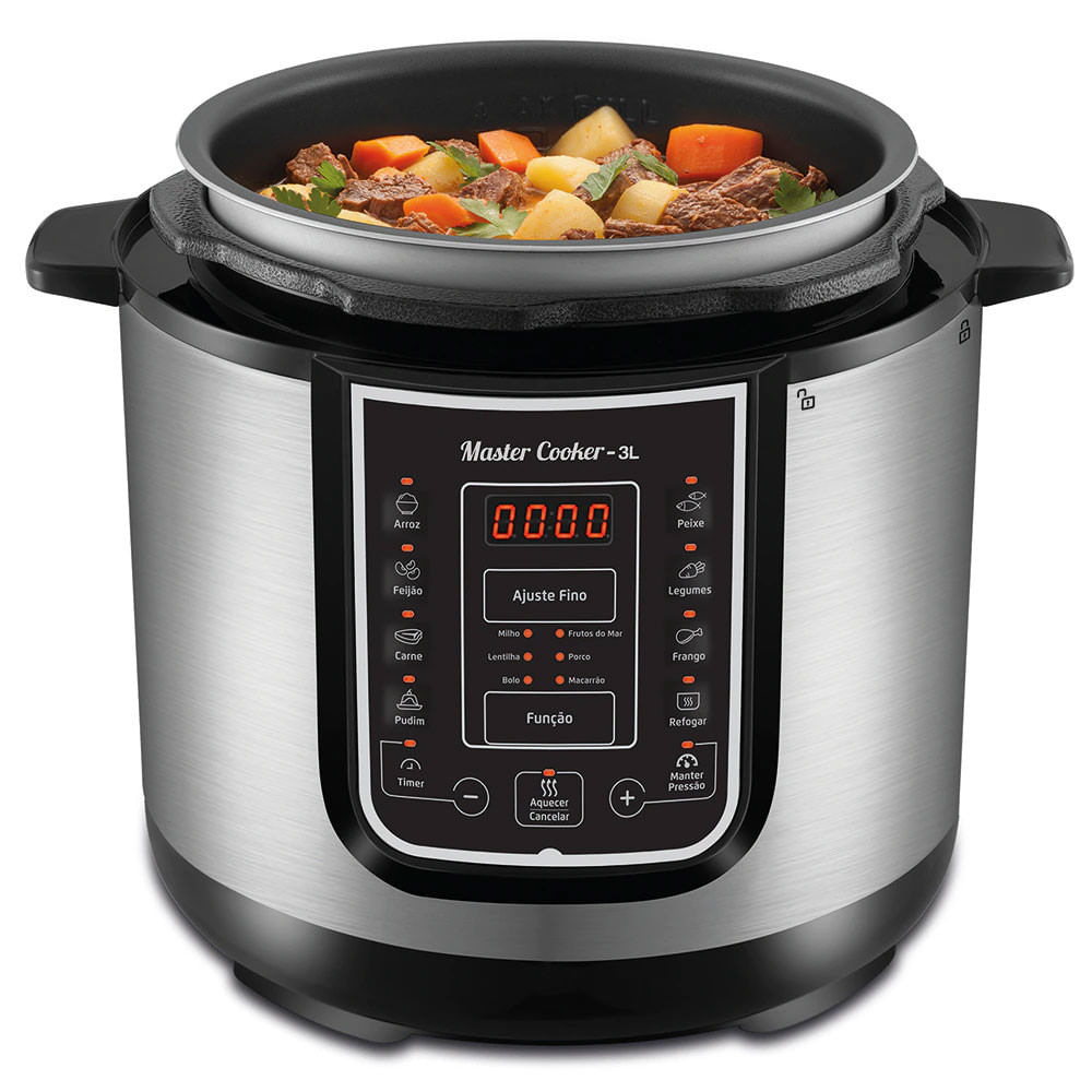 Panela Elétrica de Pressão Mondial Digital Master Cooker PE-40 700W com Capacidade de 3 Litros Preto com Inox / 110V