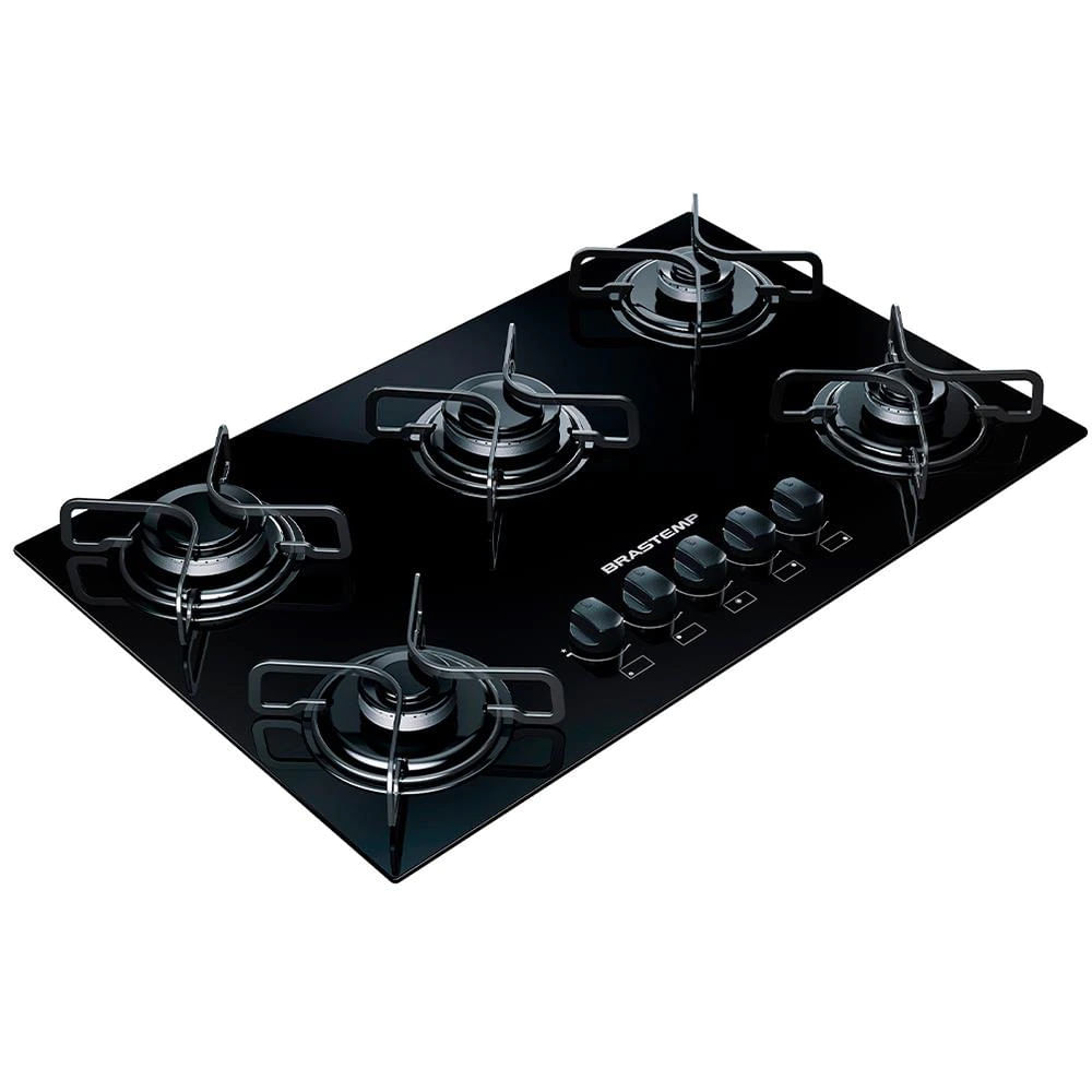 Cooktop a Gás BDD75AE 5 Bocas com Vidro Temperado e Acendimento Automático Brastemp Preto / Bivolt