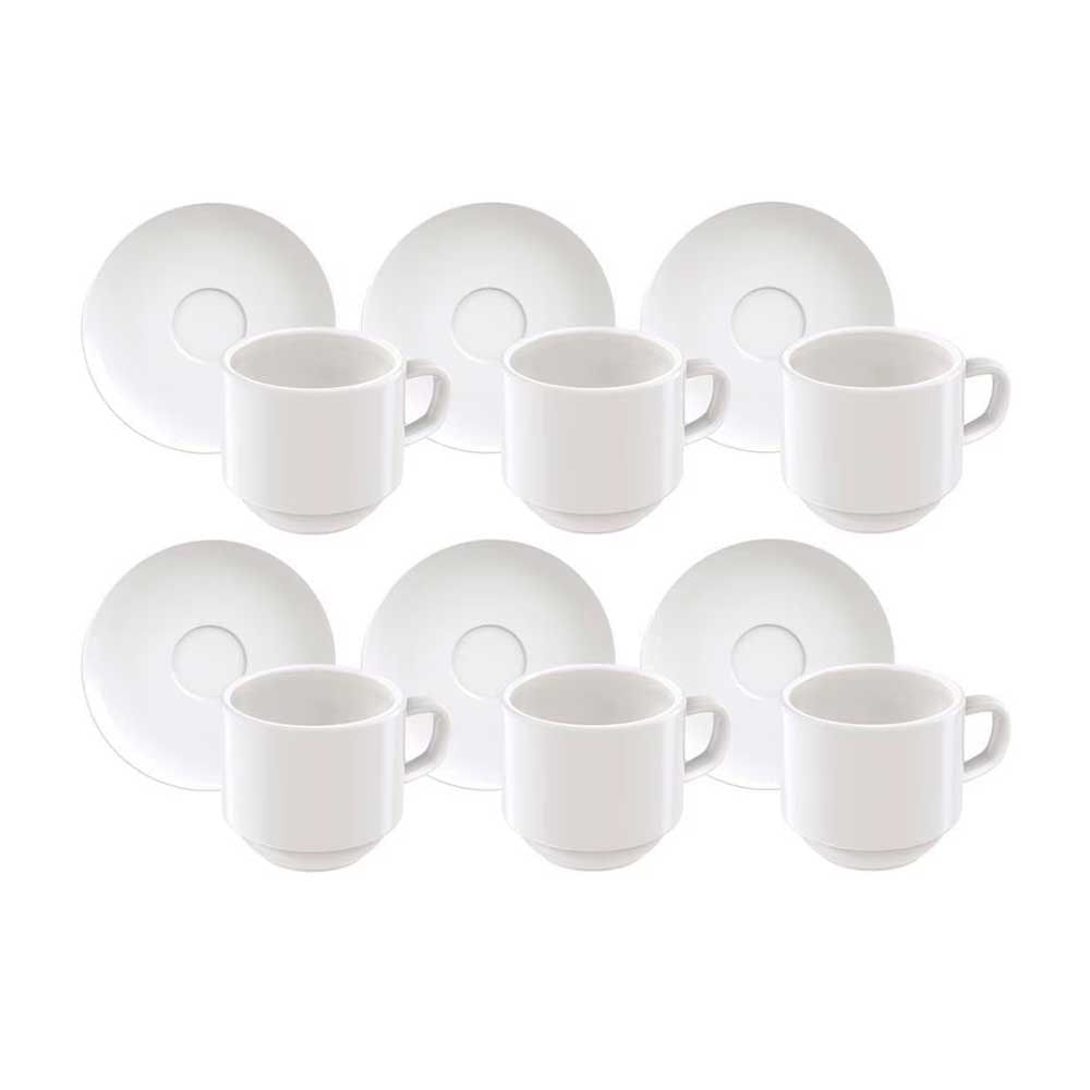 Conjunto com 6 Xícaras e Pires para Café Tramontina Paola em Porcelana 100 ml