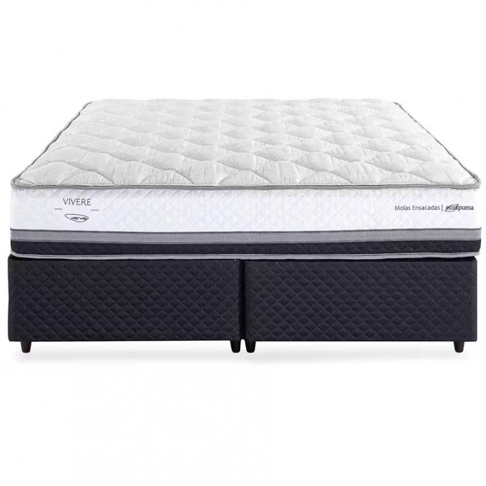 Cama Box Queen Size Herval C1634 com Molas Ensacadas e Pillow Top One Side 67x158x198cm Cinza e Preto