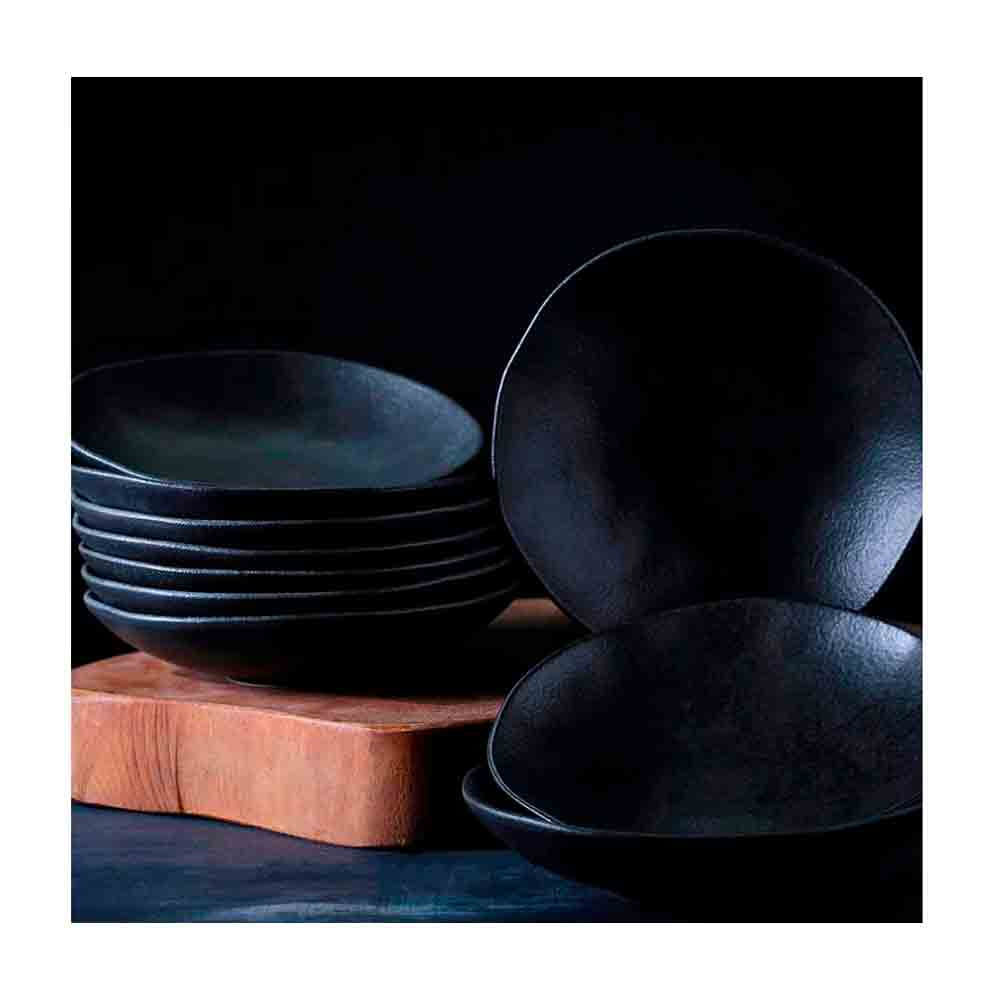 Conjunto com 6 Pratos Rasos Porto Brasil Orgânico Carbon em Stoneware 26,5cm Preto