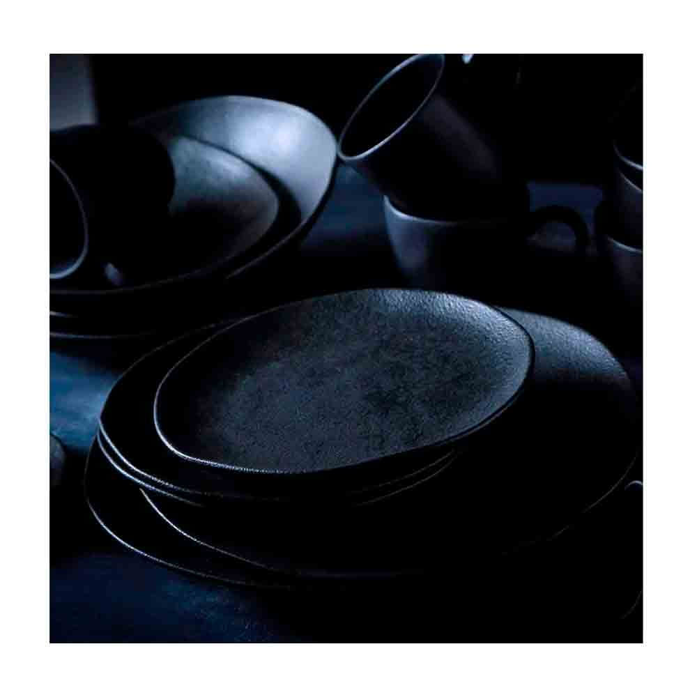 Conjunto com 6 Pratos Rasos Porto Brasil Orgânico Carbon em Stoneware 26,5cm Preto