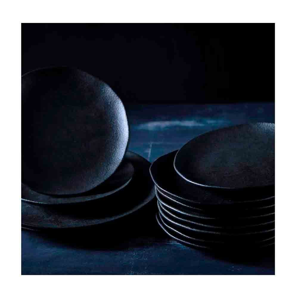 Conjunto com 6 Pratos Rasos Porto Brasil Orgânico Carbon em Stoneware 26,5cm Preto