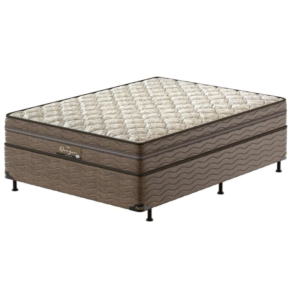 Cama Box Casal Probel Óregon com Euro Pillow e Molas Prolastic 62x138x188 cm Bege com Marrom