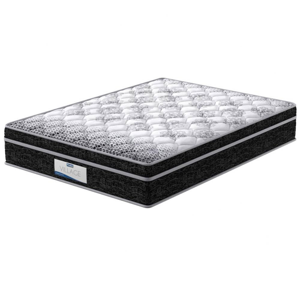 Cama Box de Casal Probel Village D28 com Molas Pocket e Pillow Euro 68x138x188cm Branco com Preto