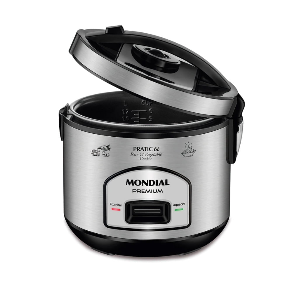 Panela Elétrica de Arroz Mondial PE-43 500W com Capacidade de 6 Xícaras Inox Preto / 110V