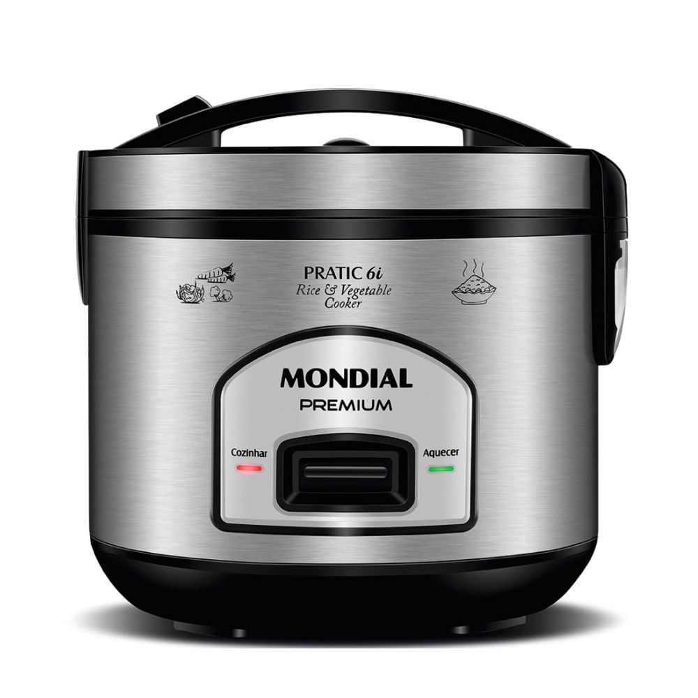 Panela Elétrica de Arroz Mondial PE-43 500W com Capacidade de 6 Xícaras Inox Preto / 110V