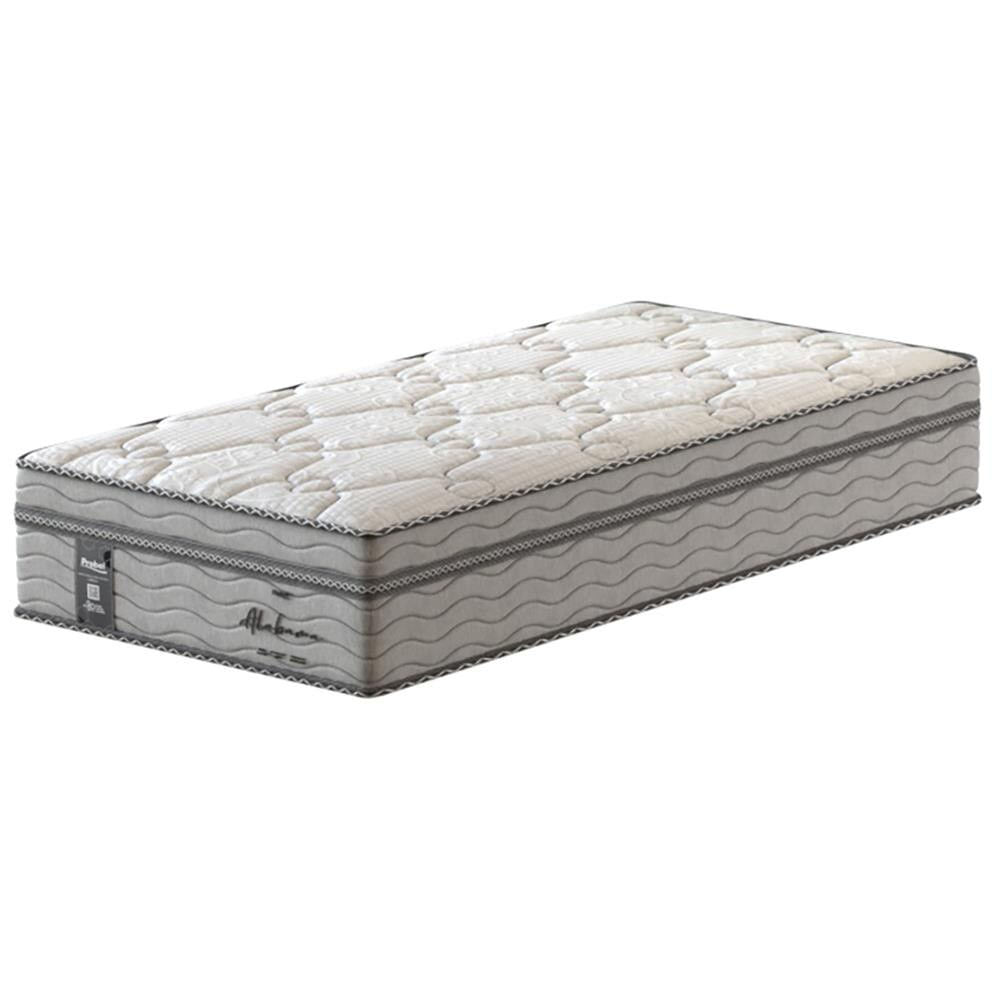 Cama Box Solteiro Probel Alabama com Euro Pillow e Molas Ensacadas 68x88x188 cm Branco com Cinza