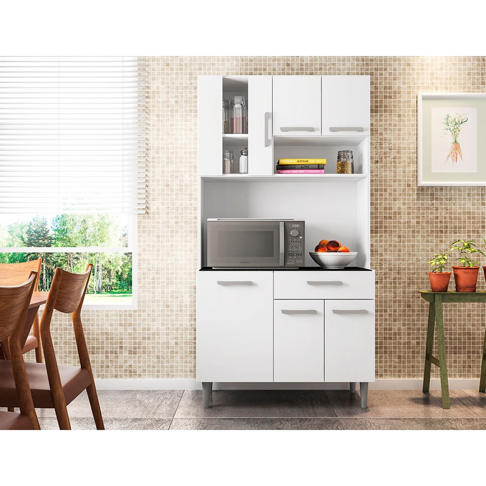 Cozinha Compacta Poliman Móveis Carol com 6 Portas e 1 Gaveta Branco