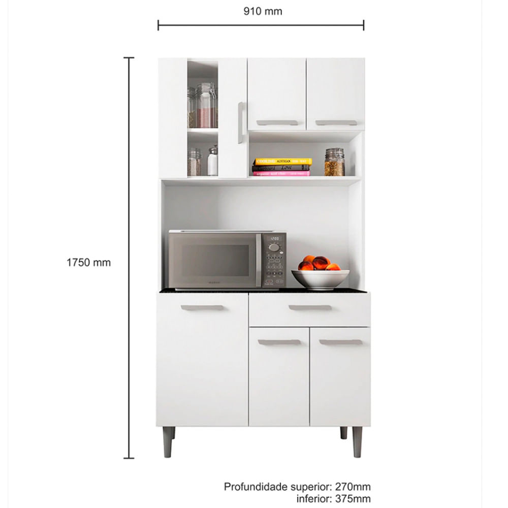 Cozinha Compacta Poliman Móveis Carol com 6 Portas e 1 Gaveta Branco