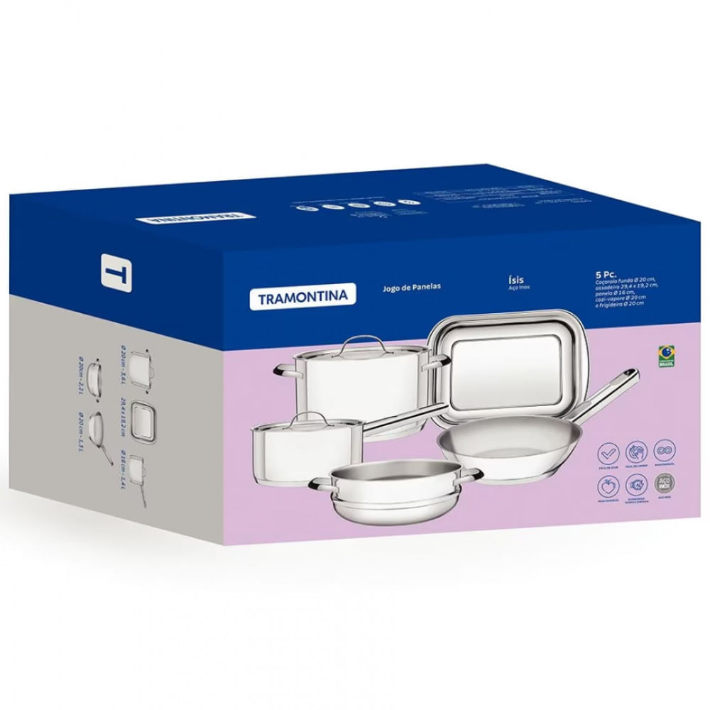 Conjunto de Panelas 5 Peças Tramontina Ísis em Aço Inox Inox