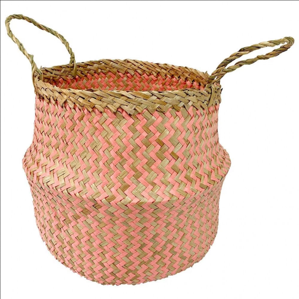 Cesta Redonda Mundi em Fibra Natural com Alças 22 cm L Hermitage Rosa