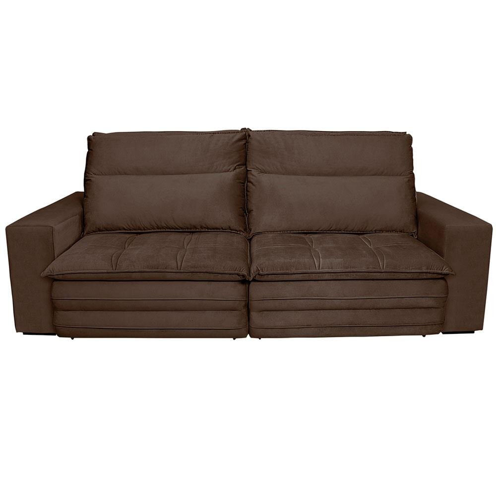 Sofá 4 Lugares Colombo Retrátil, Reclinável e Revestido em Tecido Veludo Slim 230cm largura Luizzi Marrom