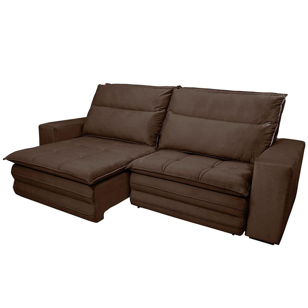 Sofá 4 Lugares Colombo Retrátil, Reclinável e Revestido em Tecido Veludo Slim 230cm largura Luizzi Marrom
