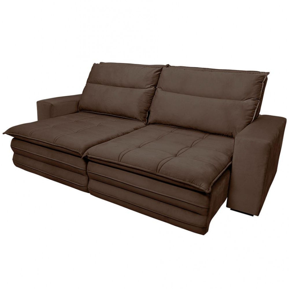 Sofá 4 Lugares Colombo Retrátil, Reclinável e Revestido em Tecido Veludo Slim 230cm largura Luizzi Marrom