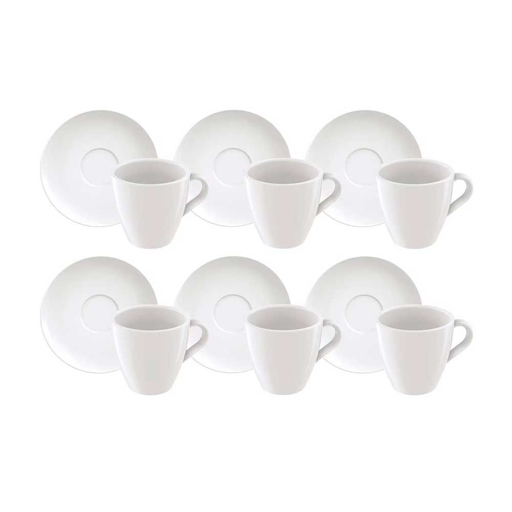 Conjunto com 6 Xícaras e Pires para Capuccino Tramontina Paola em Porcelana 200 ml