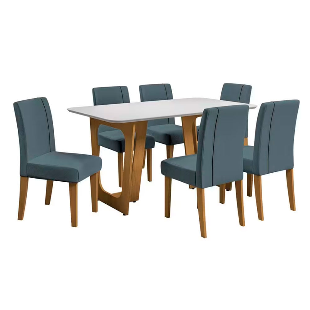 Conjunto Mesa de Jantar Áustria com Vidro e 6 Cadeiras