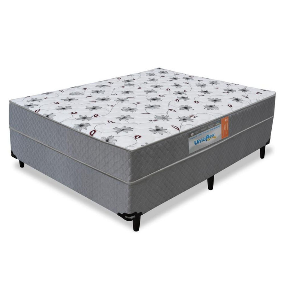 Cama Box Conjugado Casal Umaflex Verona com Molas Ensacadas 59x138x188cm Cinza com Branco