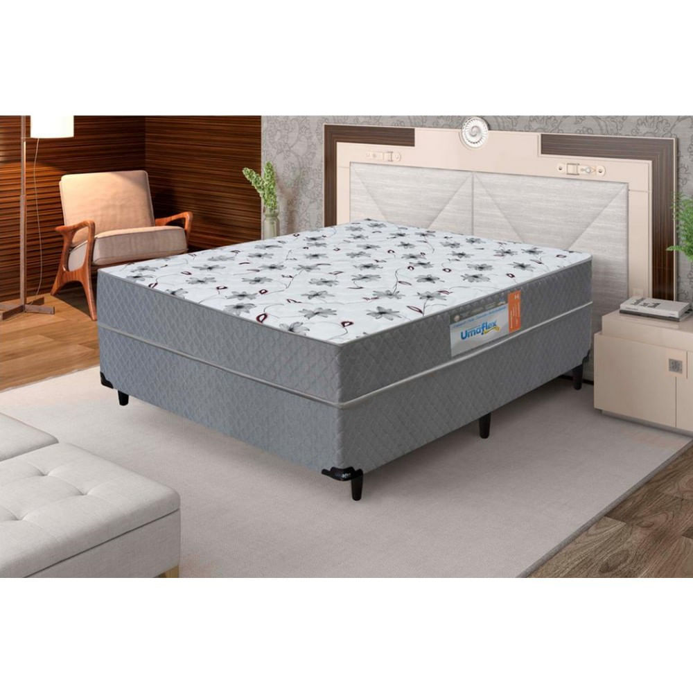 Cama Box Conjugado Casal Umaflex Verona com Molas Ensacadas 59x138x188cm Cinza com Branco