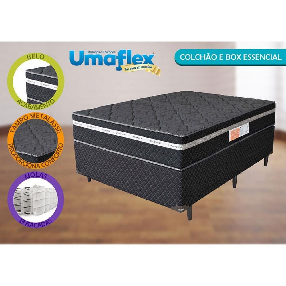 Cama Box Casal Umaflex Essencial Eurotop e Molas Ensacadas Chumbo com Preto