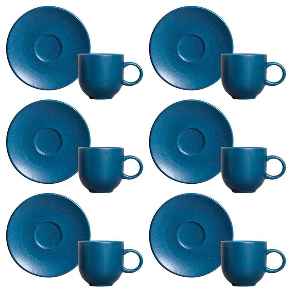 Conjunto com 6 Xícaras e Pires para Café Porto Brasil Coup Boreal em Stoneware - 97 ml