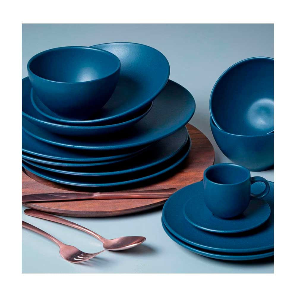 Conjunto com 6 Xícaras e Pires para Café Porto Brasil Coup Boreal em Stoneware - 97 ml Azul