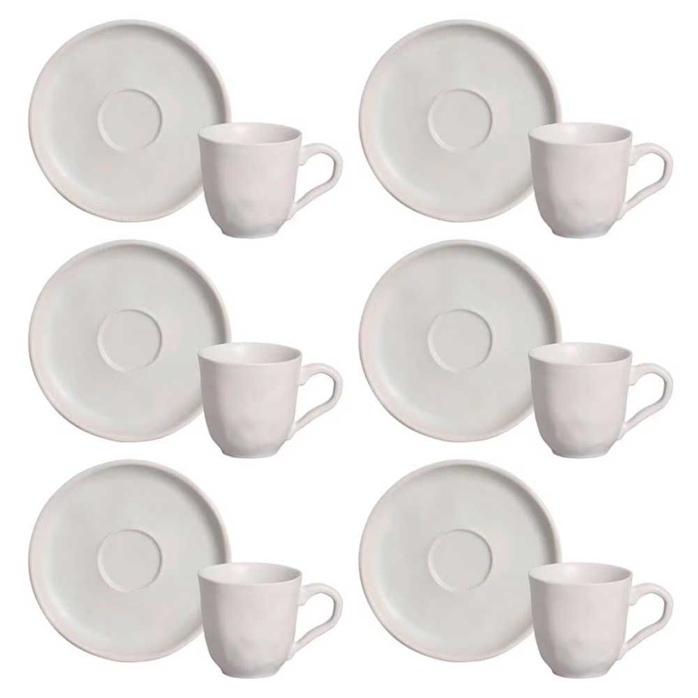 Conjunto com 6 Xícaras e Pires para Café Porto Brasil Bio Vit em Stoneware - 120 ml