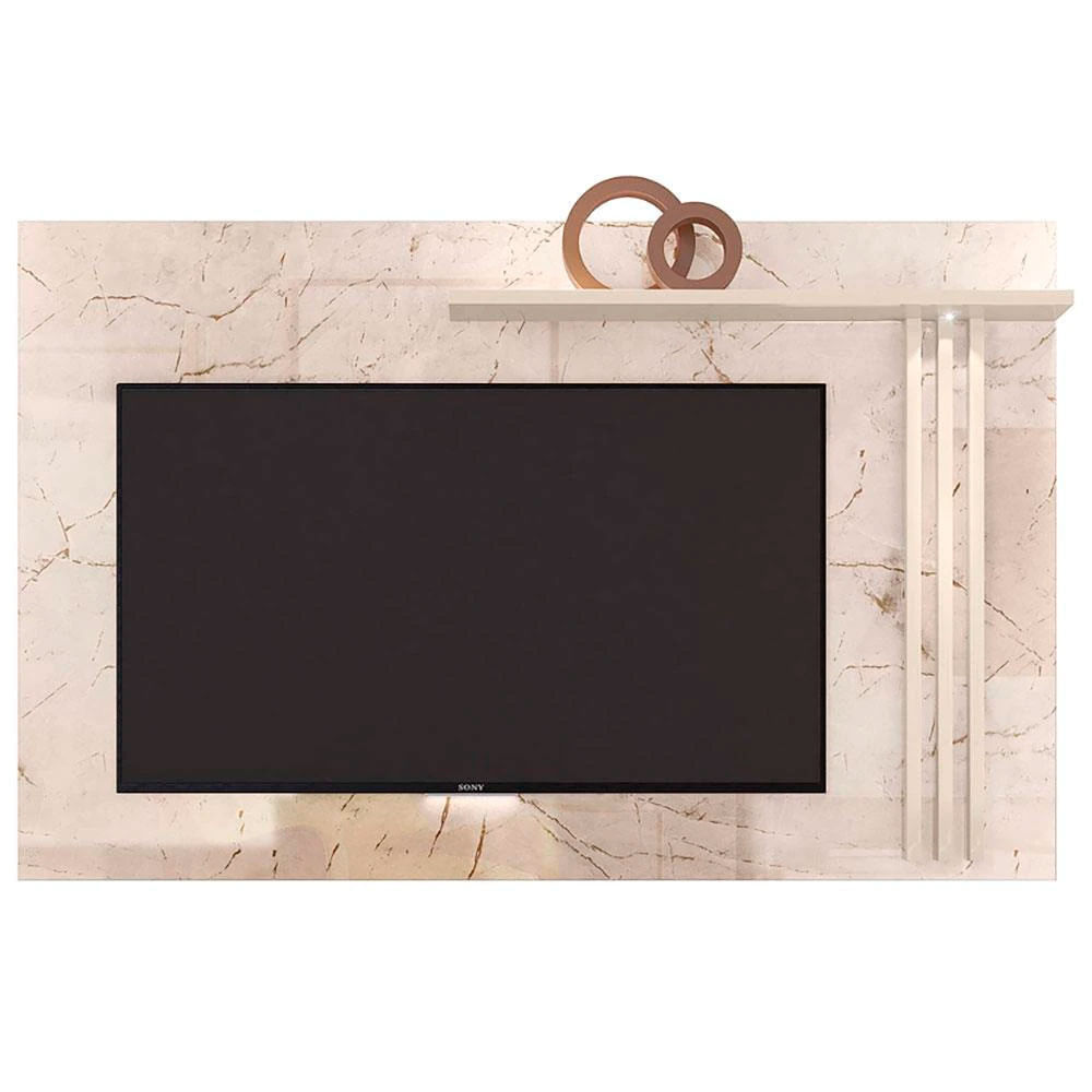 Painel Madetec Cross com Prateleira e Luz de Led para TV de Até 65 Pol Calacata/Off White