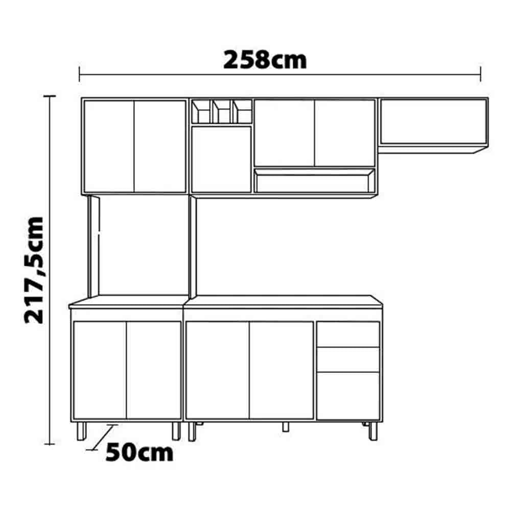 Cozinha Compacta Barcelona 11 Portas e Adega Poliman Carvalho Oak/Off White