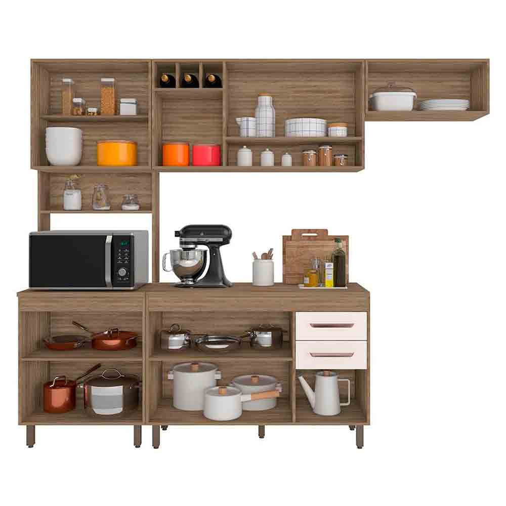Cozinha Compacta Barcelona 11 Portas e Adega Poliman Carvalho Oak/Off White