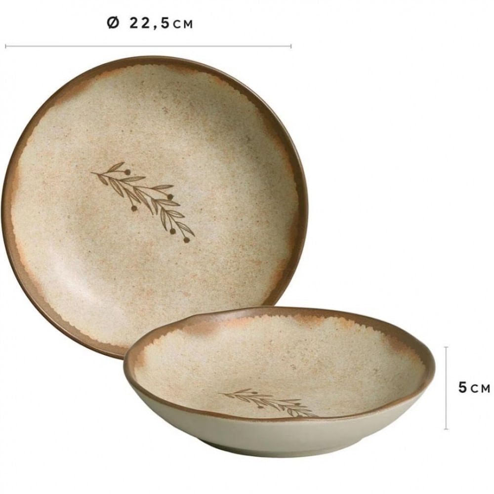 Conjunto de Pratos Fundos Porto Brasil Nativa Bio Stoneware 22,5cm 6 Peças Cinza