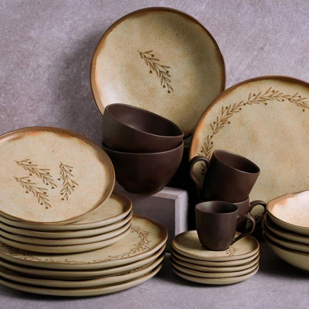 Conjunto de Pratos Fundos Porto Brasil Nativa Bio Stoneware 22,5cm 6 Peças Cinza