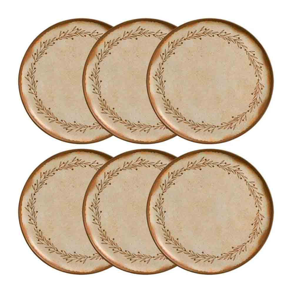 Conjunto com 6 Pratos Rasos Porto Brasil Bio Nativa em Stoneware 27,5 cm