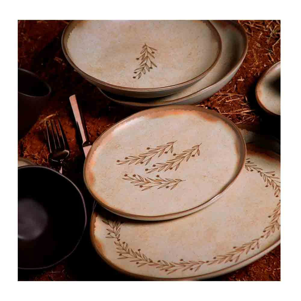 Conjunto com 6 Pratos Rasos Porto Brasil Bio Nativa em Stoneware 27,5 cm Cinza