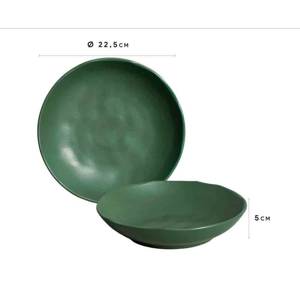 Conjunto com 6 Pratos Fundos Porto Brasil Bio Leaf em Stoneware 22,5 cm Verde