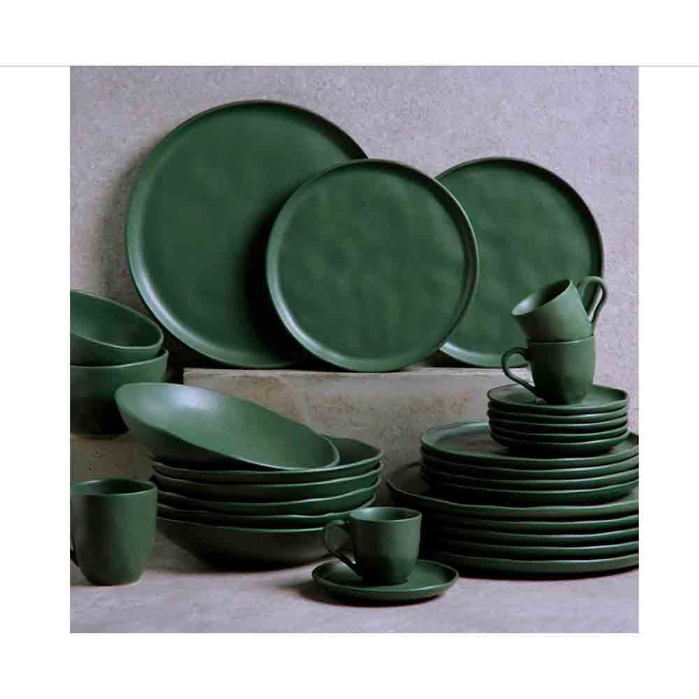 Conjunto com 6 Pratos Fundos Porto Brasil Bio Leaf em Stoneware 22,5 cm Verde