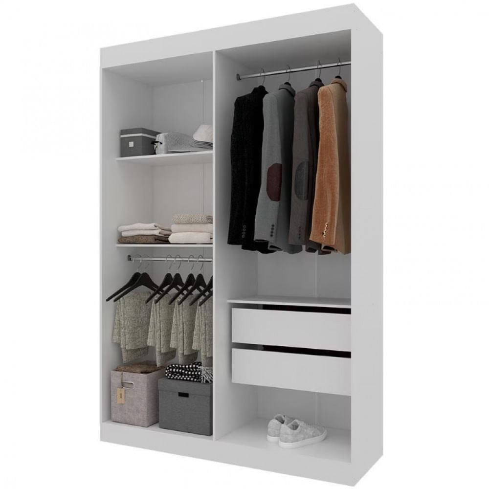 Guarda-Roupa Ville com 4 Portas 2 Gavetas e 2 Prateleiras 134cm de largura Bartira Branco