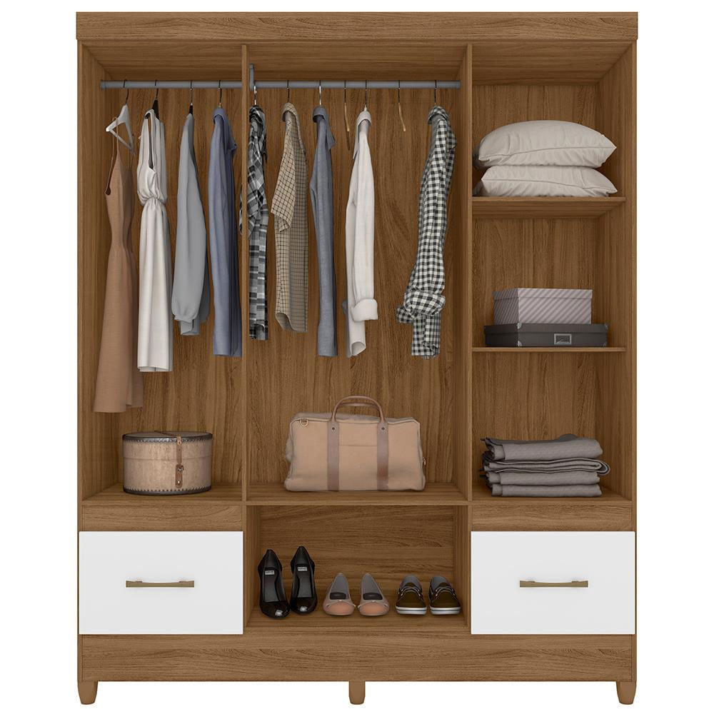 Guarda-Roupa MS912 com 6 Portas e 2 Gavetas Moval Naturale com Branco