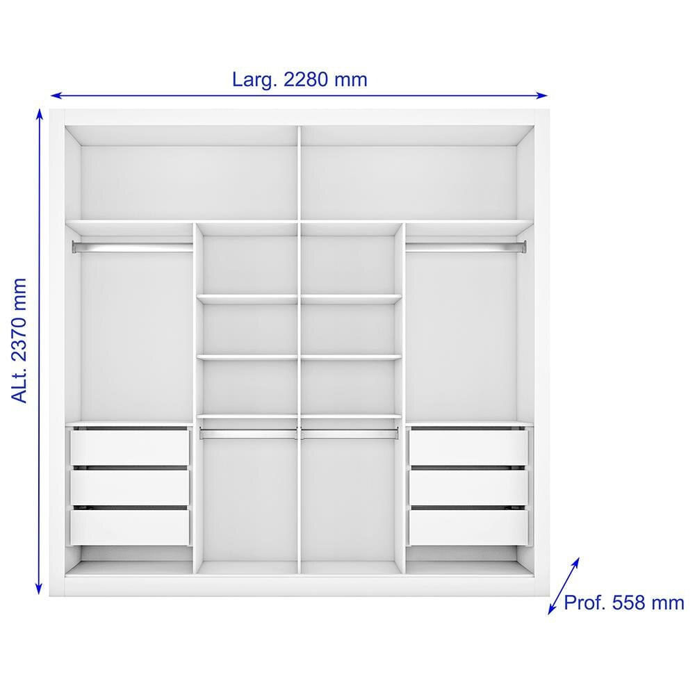 Guarda-Roupa Made Marcs Sevilha com 2 Portas, 6 Gavetas, 10 Prateleiras e Espelho Branco Acetinado