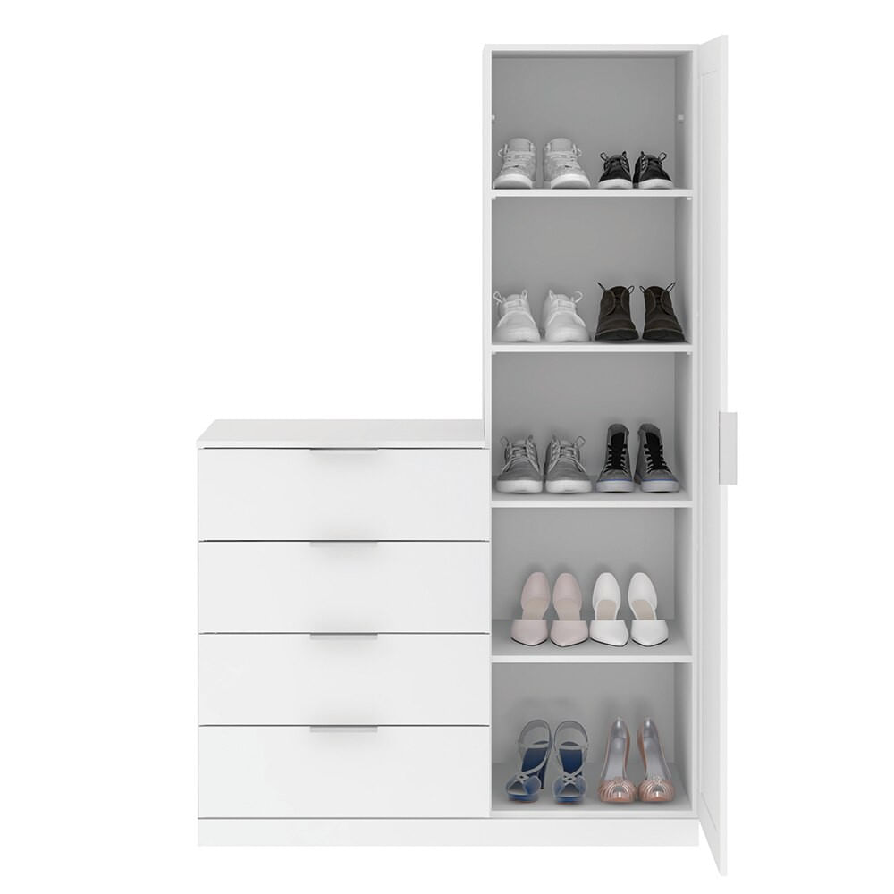 Cômoda Sapateira Versatti com 4 Gavetas 1 Porta e Espelho Bartira Branco