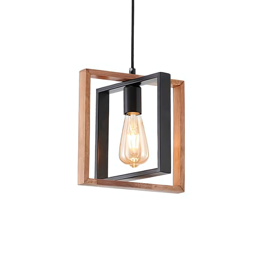 Lustre Pendente Nordecor Candle Uno 2604 Preto / Madeira E27 Bivolt