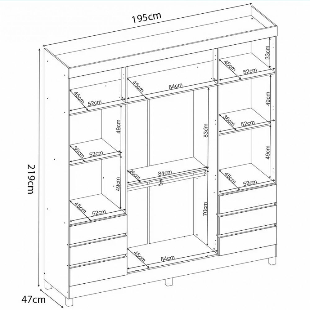 Guarda-Roupa Casal Demóbile Mônaco 4 Portas 6 Gavetas com Espelho 195cm Branco