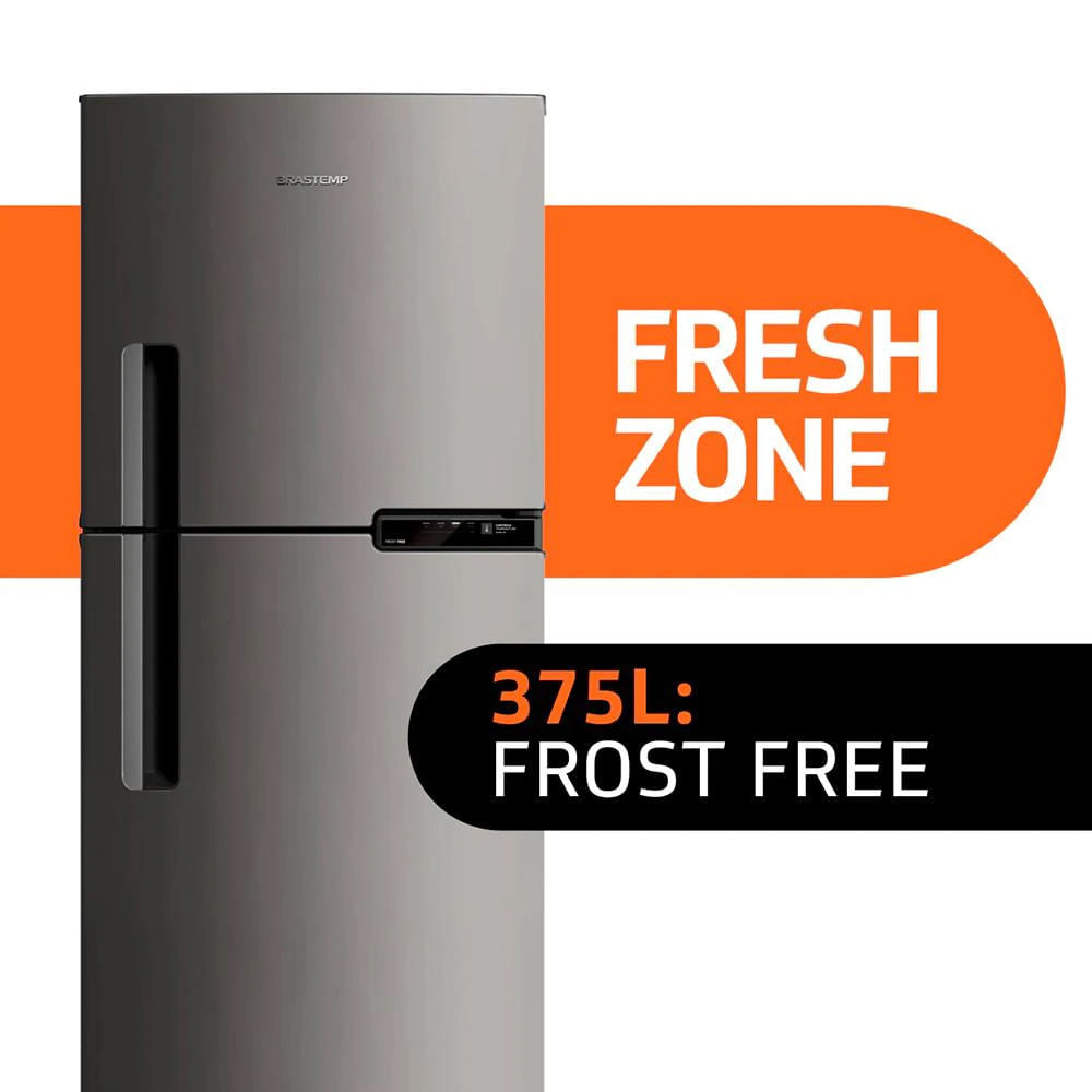 Geladeira BRM44HK Frost Free Duplex Compartimento Extrafrio e Fresh Zone Inox 375 Litros Brastemp Inox / 110V