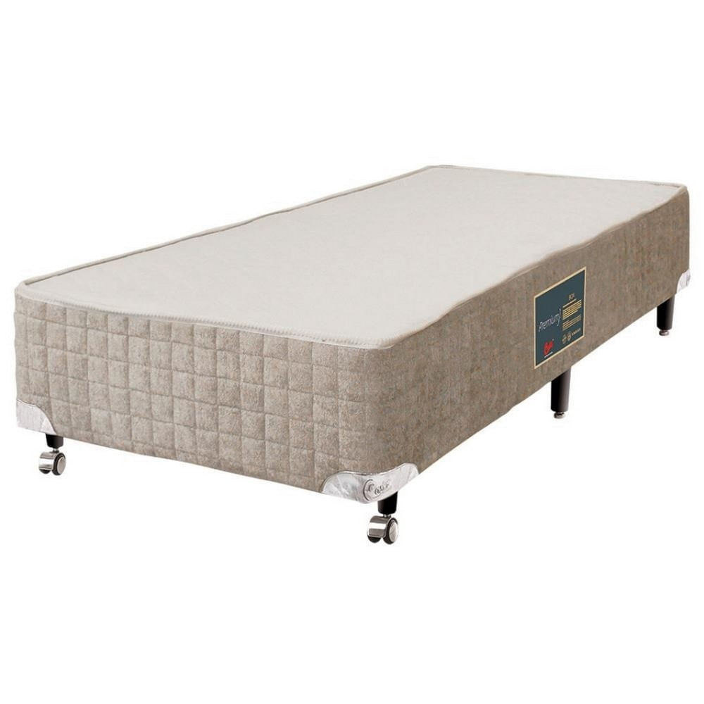 Cama Box King Size Castor Premium com Mola Tecnopedic 69x193x203 Branco com Bege