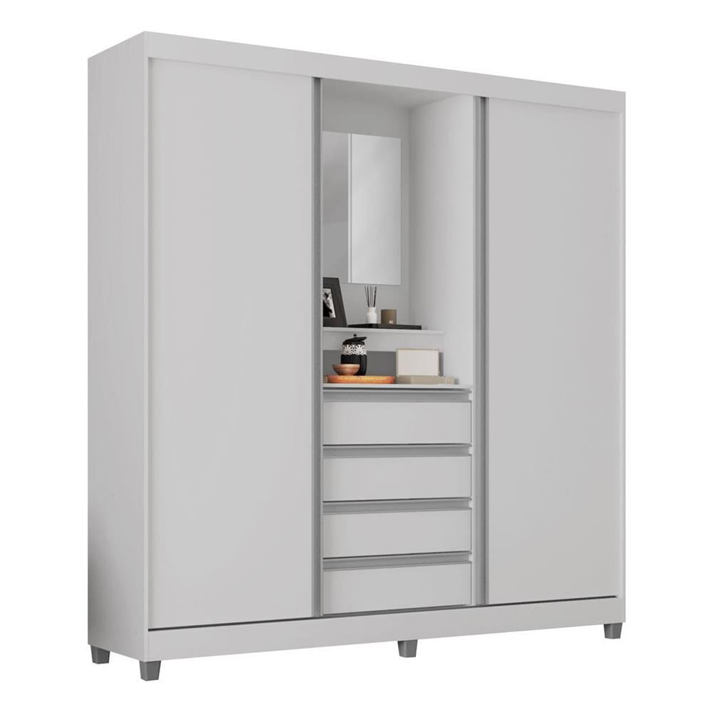 Guarda Roupa Fortaleza II com 2 Portas de Correr e 4 Gavetas Bartira Branco