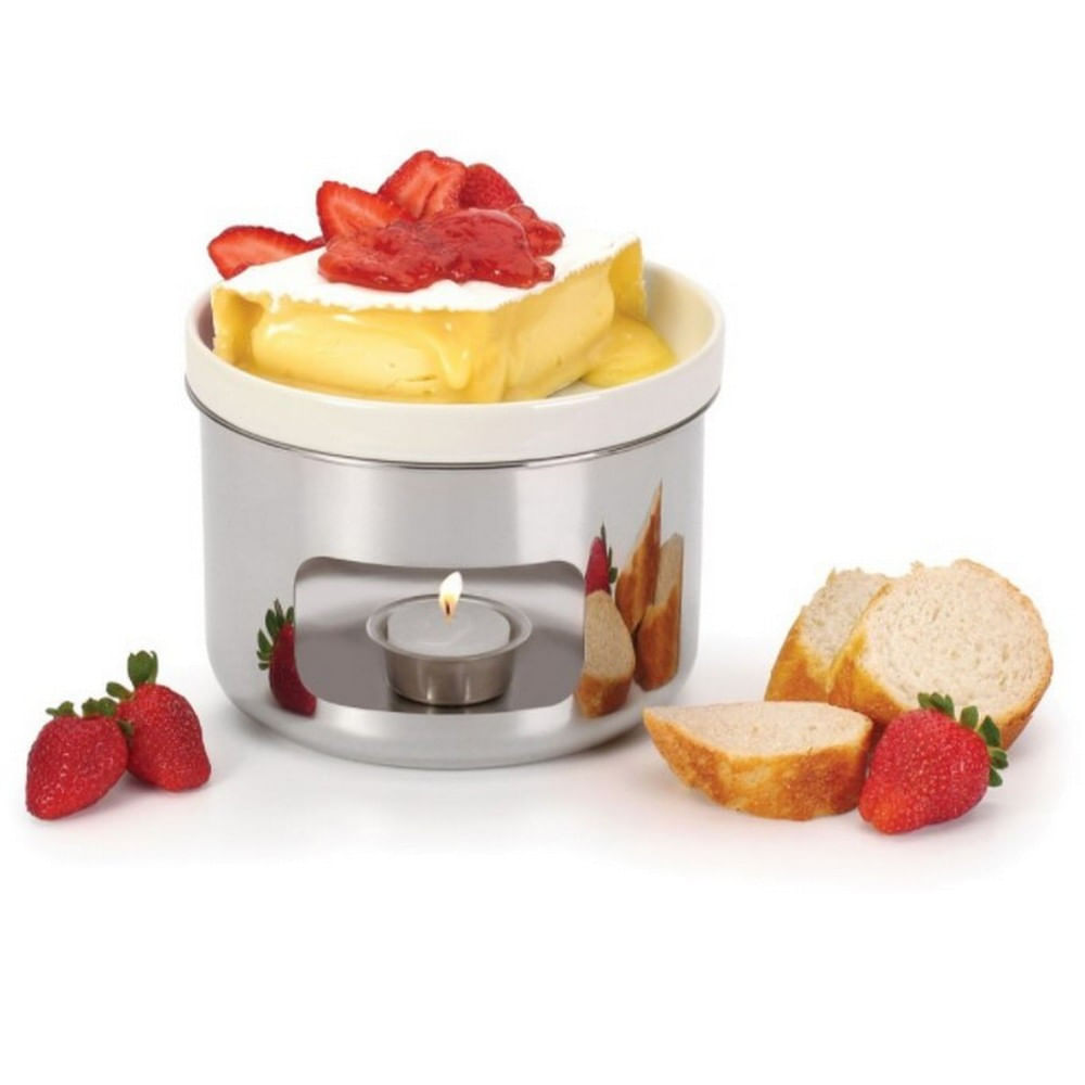 Aparelho de Fondue Forma Brie - 4 Peças Branco com Inox