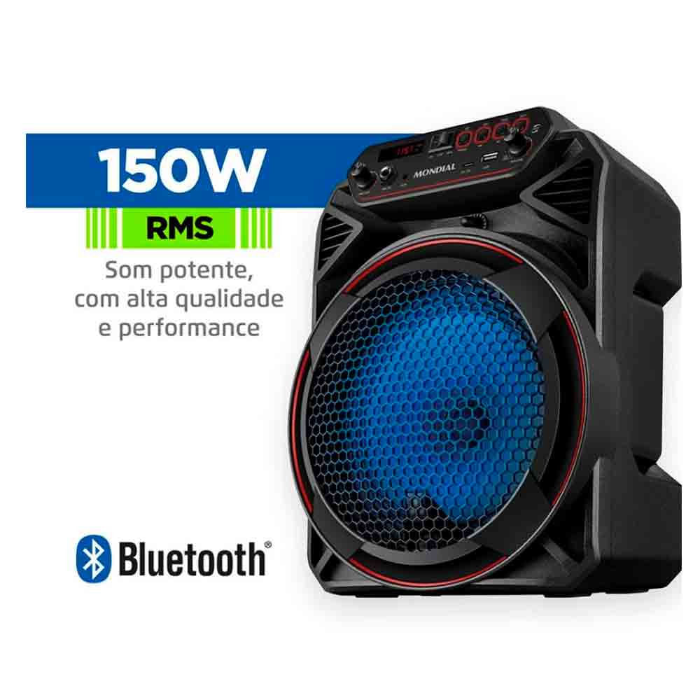 Caixa Amplificada Mondial CM-150 com Bluetooth, USB, Rádio FM e Função TWS - 150W Preto