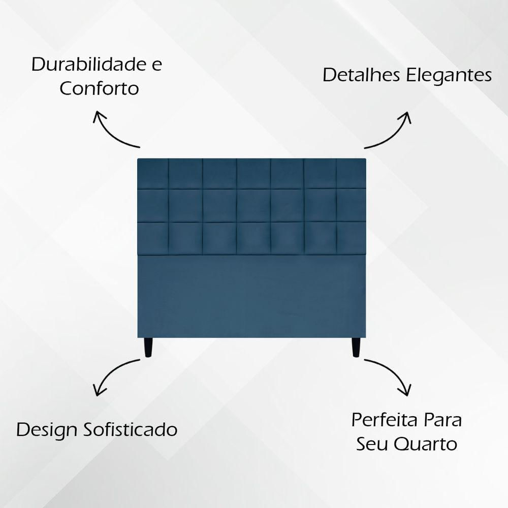 Cabeceira Decorativa Florem Para Cama De Casal 140 Cm Azul-marinho, Suede